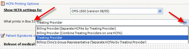 Case Information General Tab HCFA Printing Options Box 31