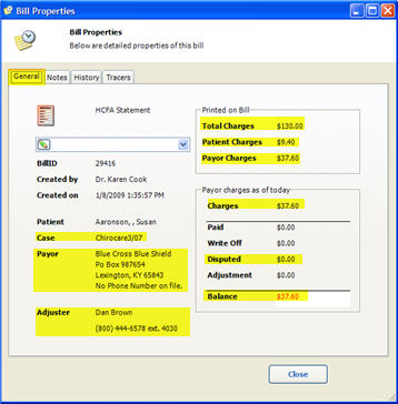 Billing Billing View Properties of Bill General Tab