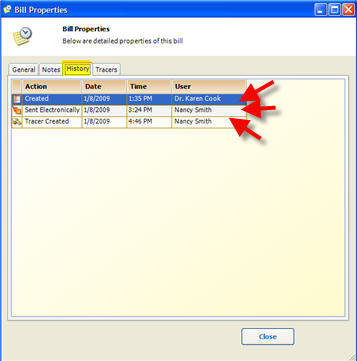 Billing Billing View Properties of Bill History Tab